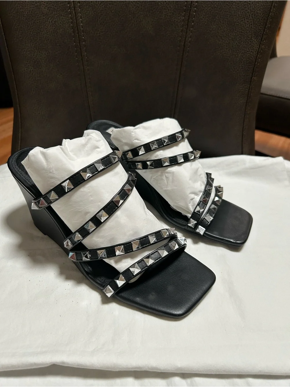 Steve Madden Black Studded Strappy wedge Heels